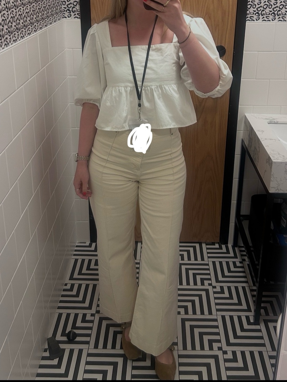 Zara Wide Leg Cotton Pants in Cream Size 6 Like New
